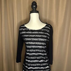 LOFT Black and White 3/4 Sleeve Top